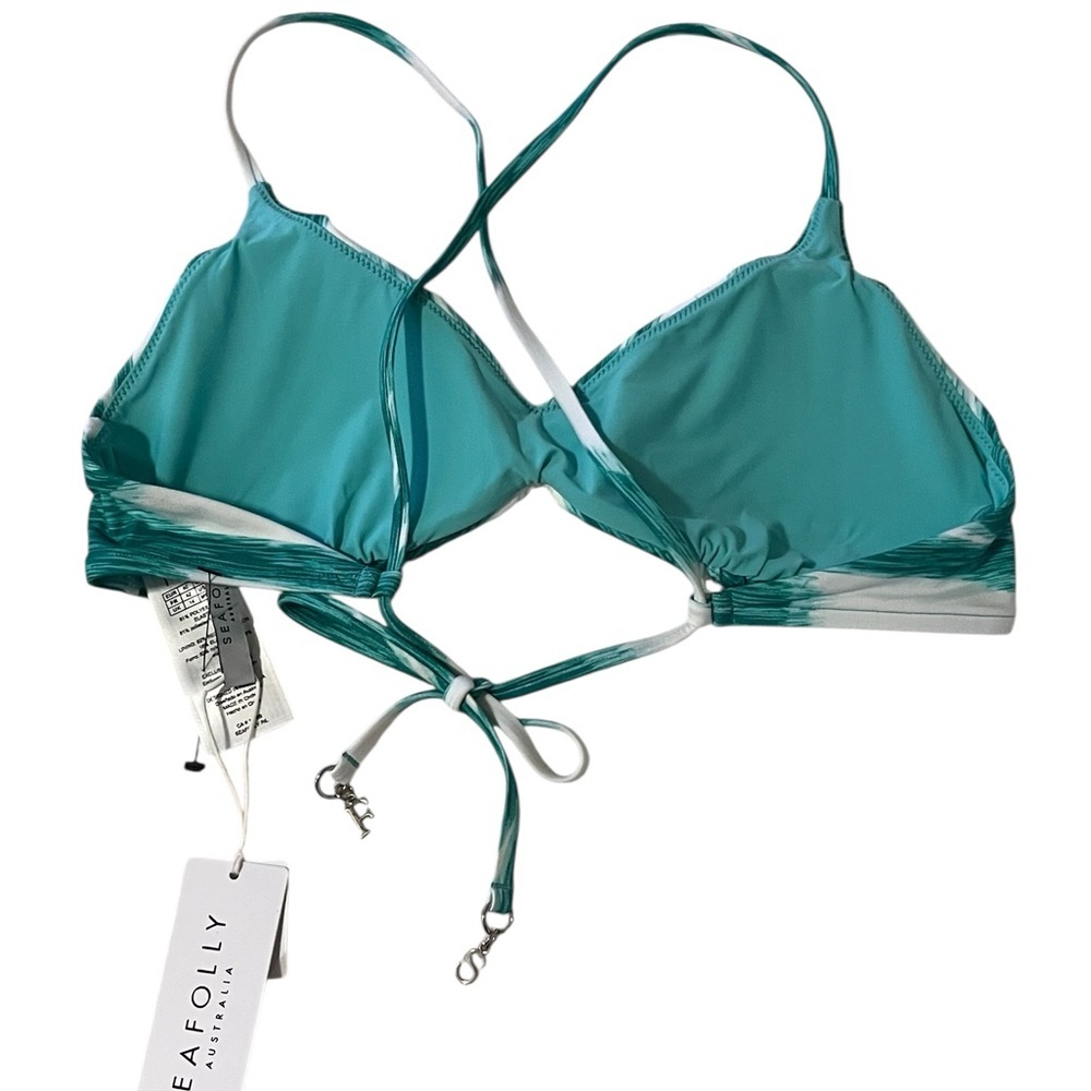 Seafolly Wavelength Cross Back Bralette Bikini Top Green White Women's 10 US NWT - Picture 8 of 11